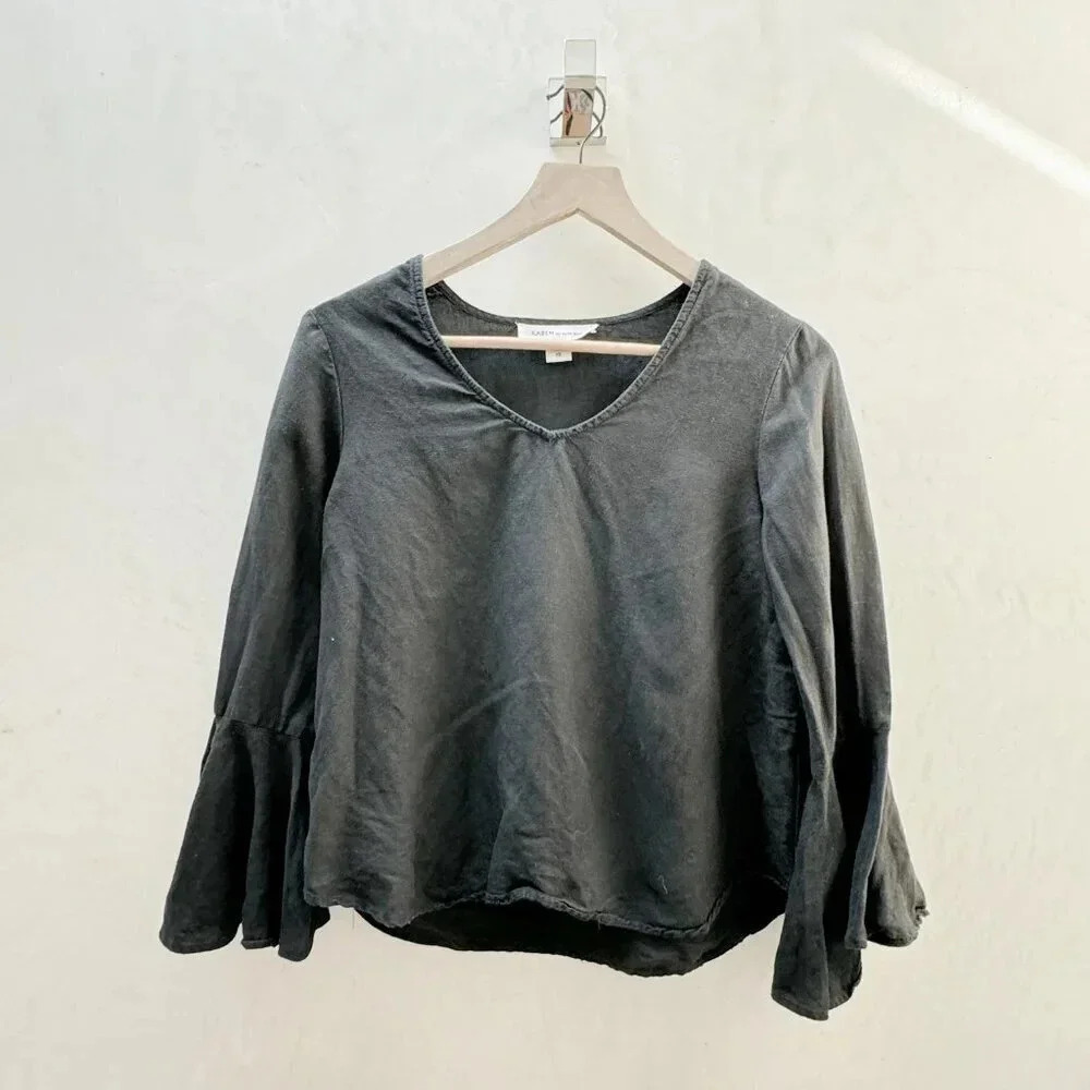 Karen Kane || Soft V Neck Bell Sleeve Women's Blouse Black XS